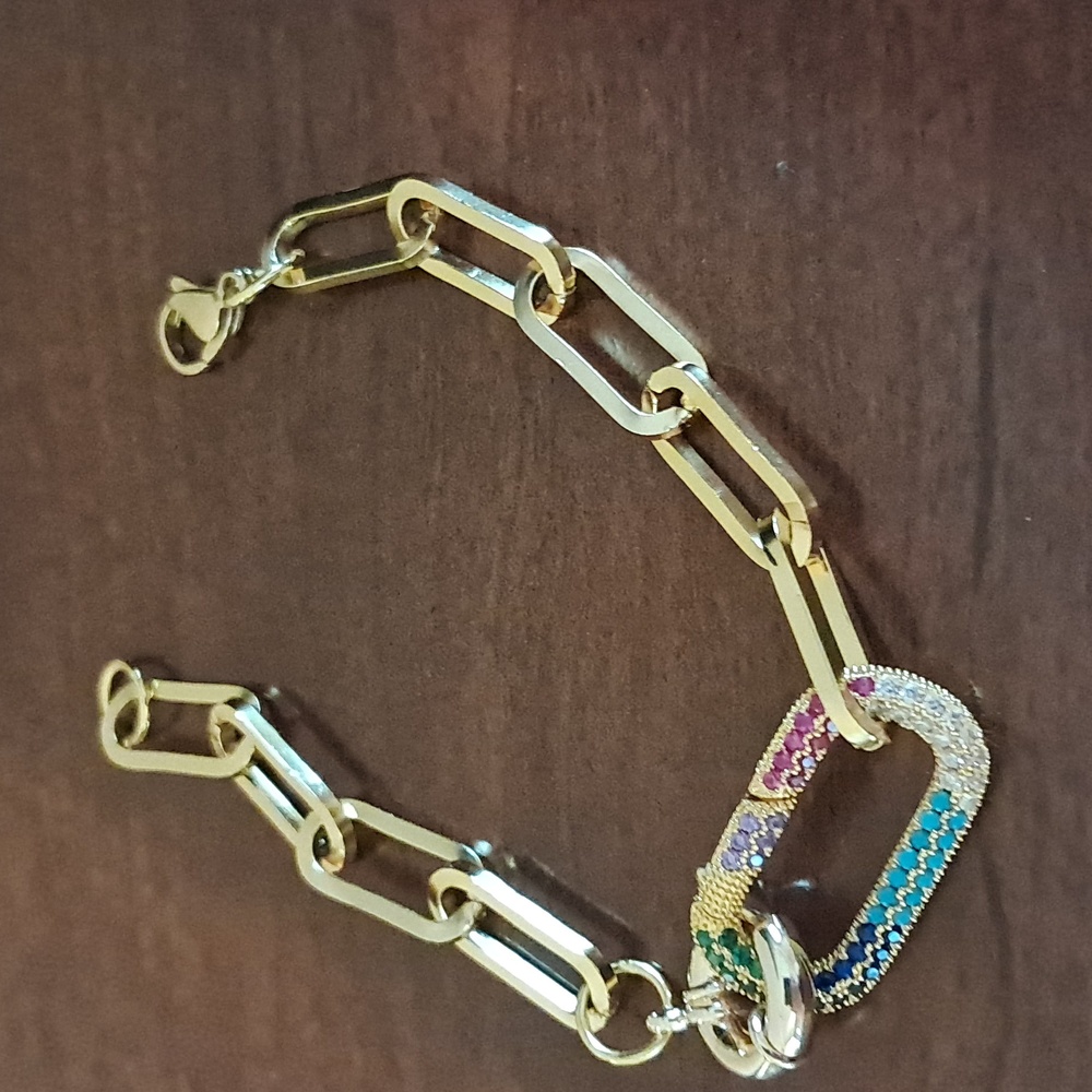 Elegant Gold Multicolor Link Bracelet - Picture 3 of 4